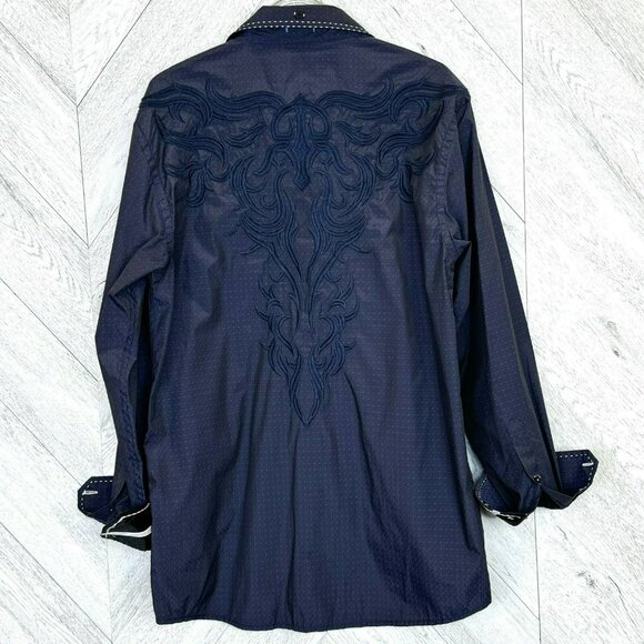 ROAR Shirt Mens Size Medium Navy Blue Embroidered Flip Cuff Signature Vitality - Picture 6 of 6